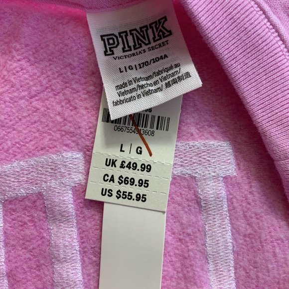 Victoria Secret PINK Varsity Crew Swearshirt Fuchsia Tie Dye Large NWT - Picture 7 of 10